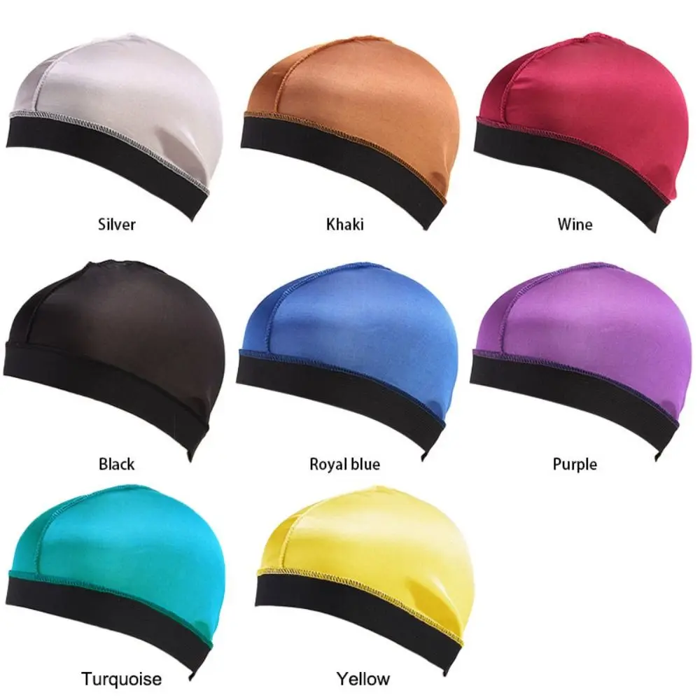 New Solid Color Men Durag Hats Breathable Elastic Wave Caps Polyester Multicolor Multicolor Durag Cap Men