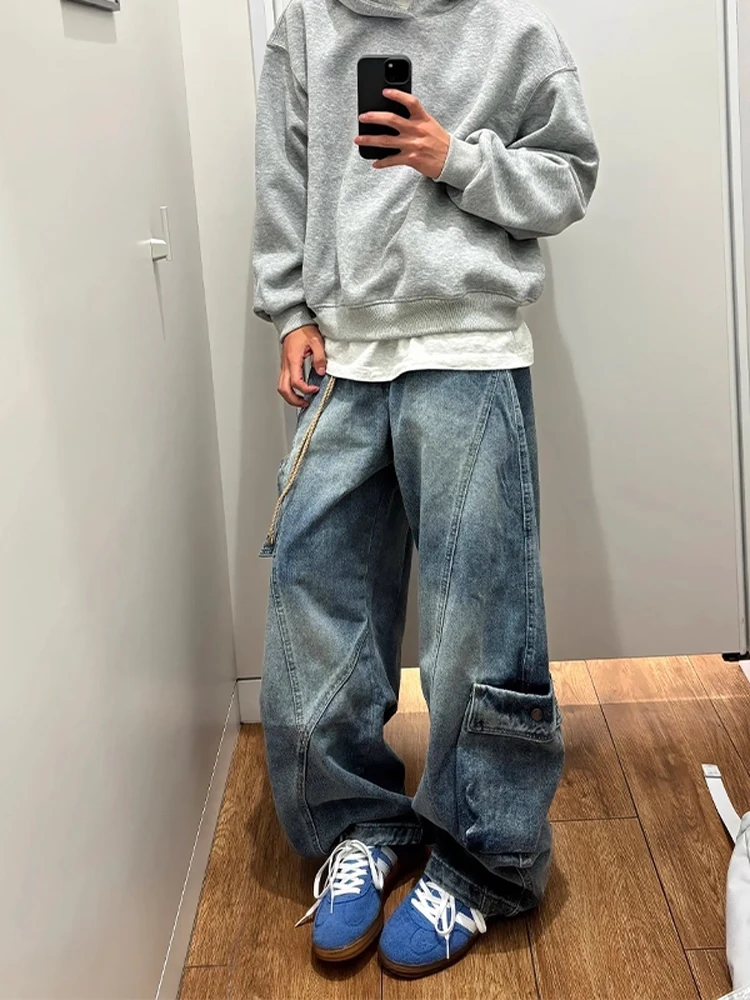 

Мужские джинсы-брюки в стиле винтаж, широкие, свободного кроя, для осенней моды, в стиле американской уличной одежды