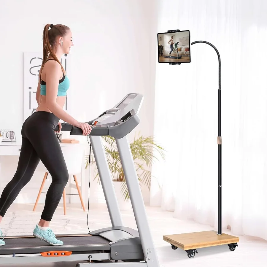 Soporte de suelo para tableta wishacc con soporte giratorio ajustable en cuello de cisne y ruedas para mesita de noche Compatible con iPad Galaxy Tab Kindl