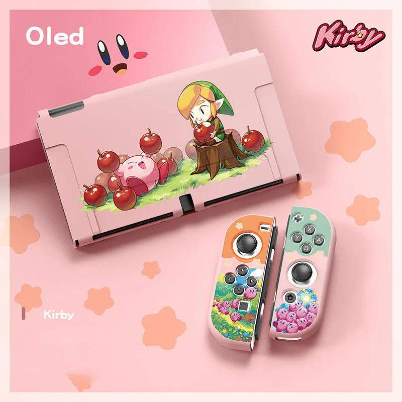 Cartoon Cute Kirby Protective Case For Nintendo Switch/OLED Case Joy-Con Hand Grip Shell Thumb Stick Cap Silicone Soft Cover