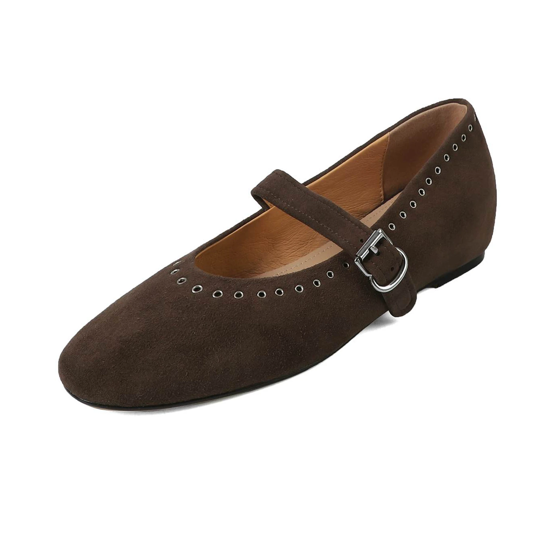 Hot Sale Leopard Horsehair Autumn Spring Ballet Flats Round Toe Shallow Rivets Mary Janes Sexy Luxury Leisure Dating Women Shoes