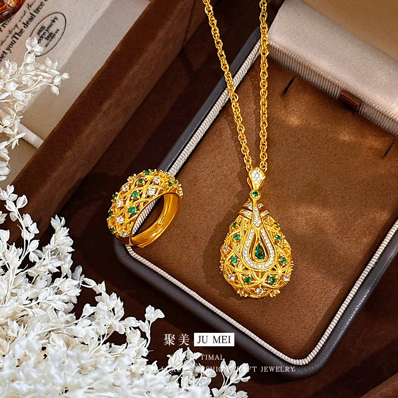 

2026 New Chinese style high-end 9999 Chinese style Tang Palace cultural pipa banquet 24K real gold set chain ring