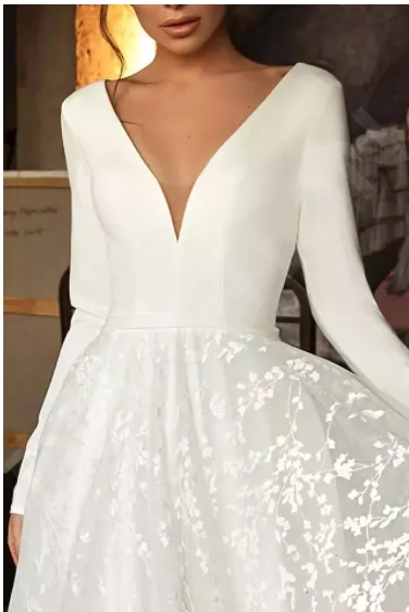 Vinca Sunny Customized A Line Wedding Dresses For Women V Neck Long Sleeve Lace Bride Gown Bridal Robe De Mariée 2025
