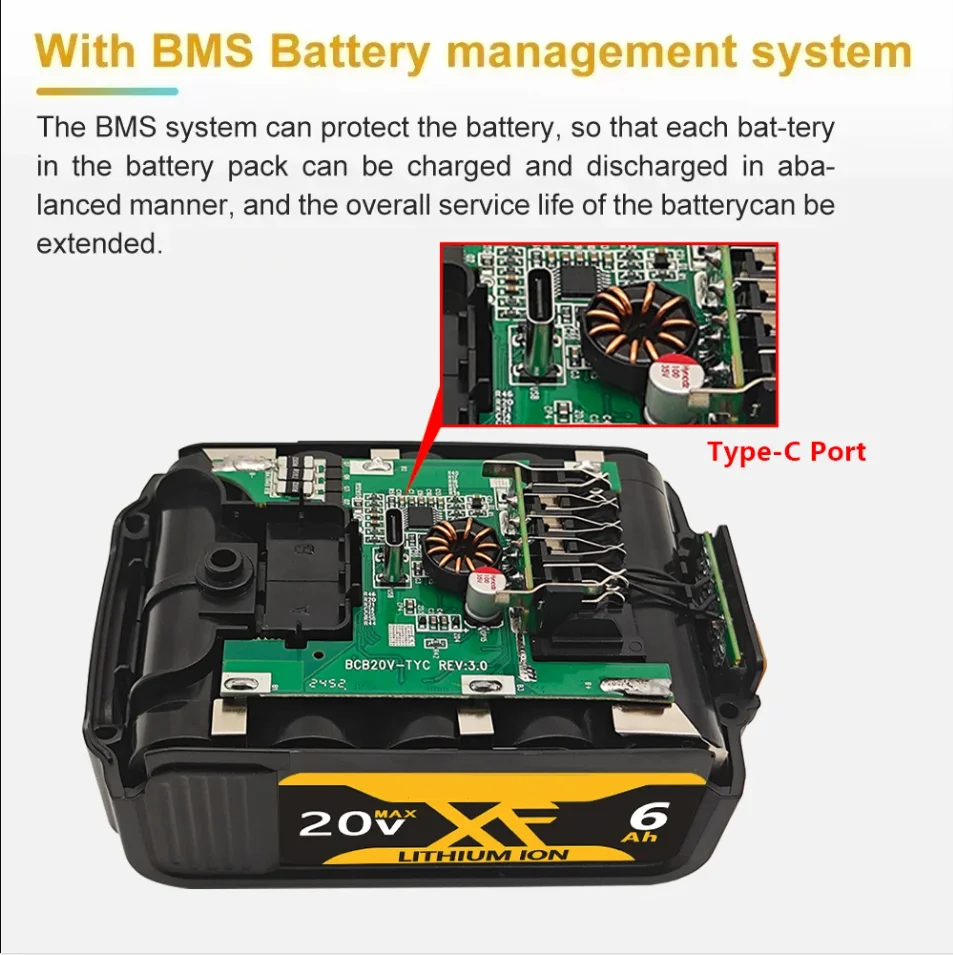 

For DEWALT 20V 8.0Ah/8000mAh-Type-C Power Tool Li-ion Battery, Replacement DCB200 DCB202 DCB203 DCB204 DCB205 DCB206