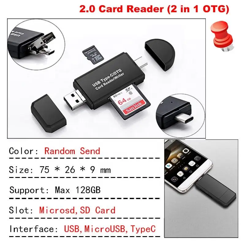 قارئ بطاقة OTG عالي السرعة ، 2 في 1 ، USB Micro-USB ، واجهة من النوع C مع فتحة لبطاقة SD الصغيرة ، قارئ بطاقة ذاكرة فلاش للهاتف