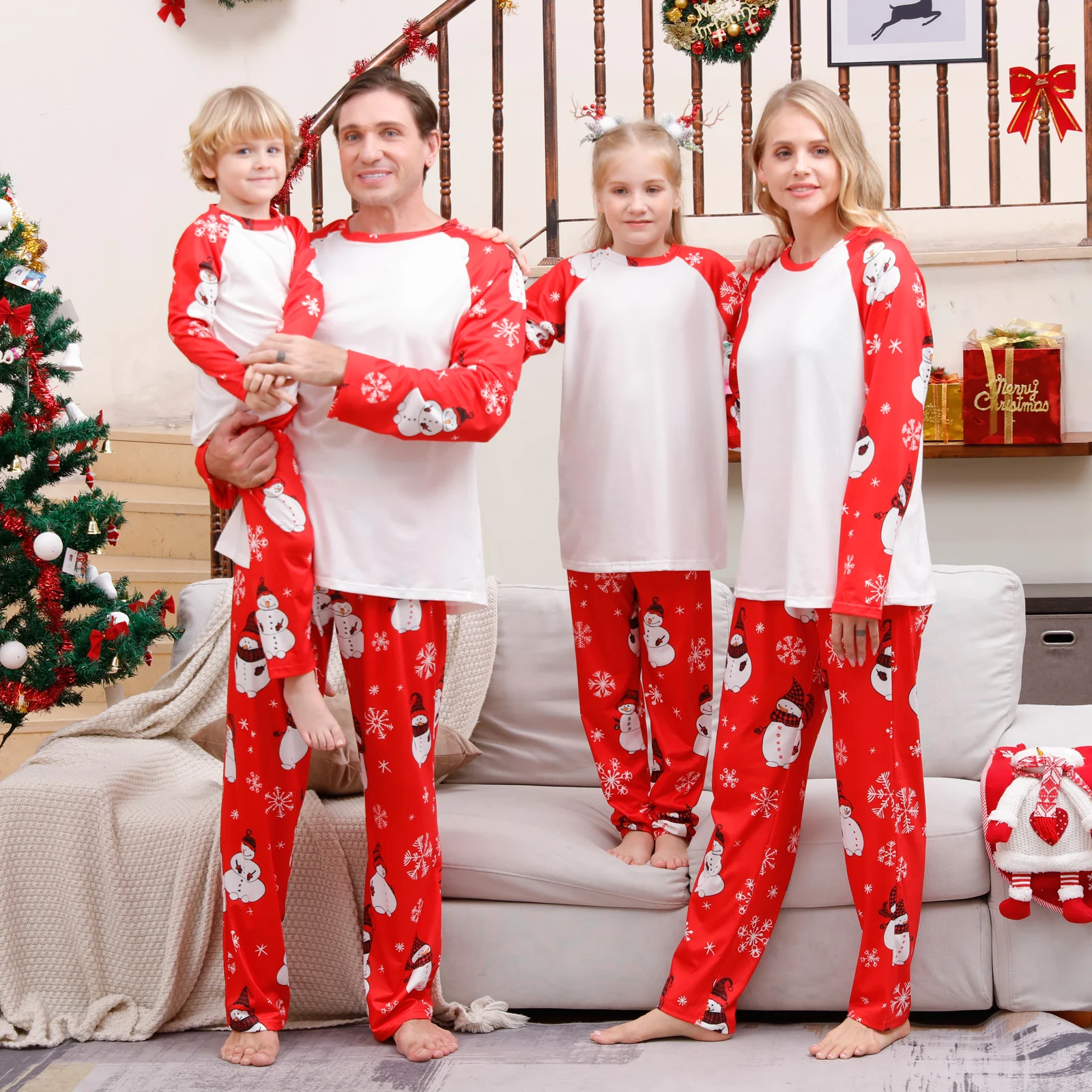 Women Men Boys Girls Xmas Matching Outfits Sublimation Blanks Sleepwear Family Pyjama Set Parent-Child Homewear For DIY Print