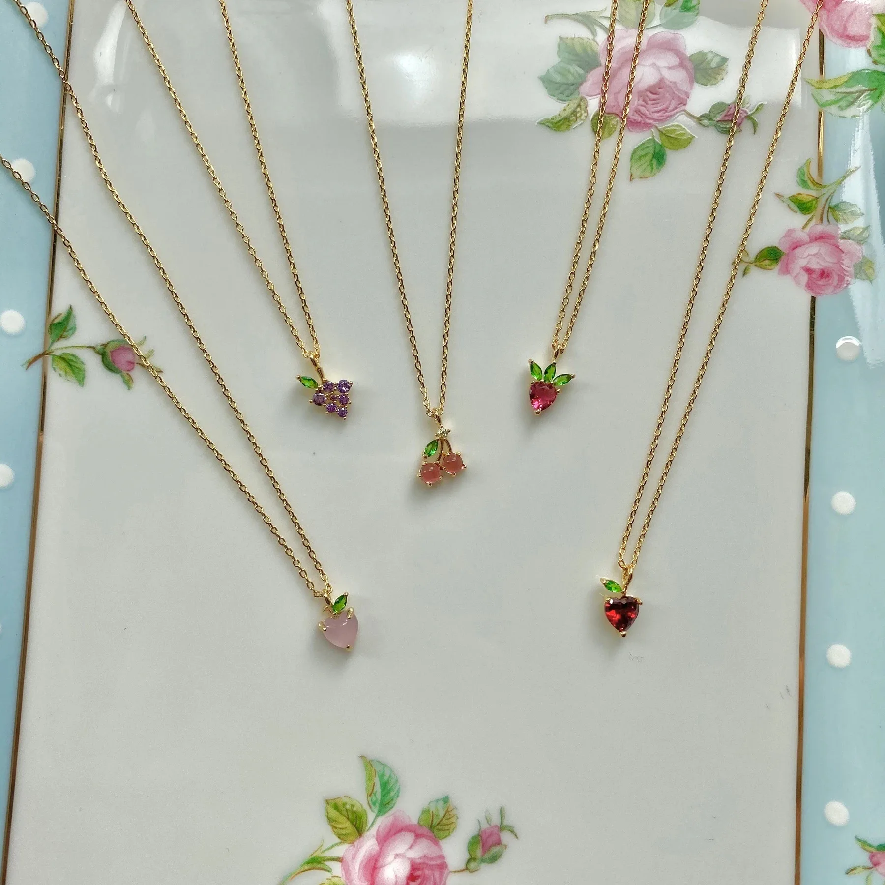 Y2K Ins Jewelry Zircon Colorful Apple Banana Lemon Cherry Watermelon Fruit Necklace For Women Girl Fruit Pendant Necklaces