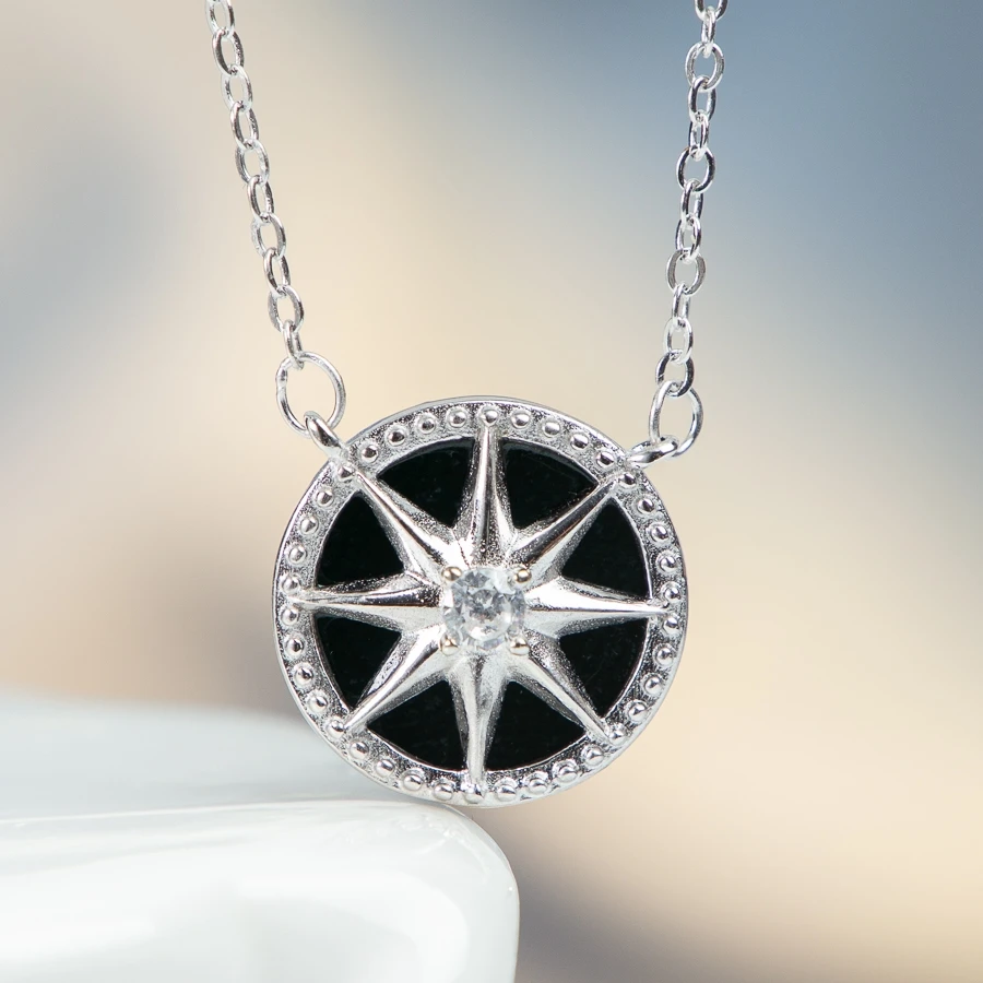 

TIMESWIND Fashion S925 Натуральный нефрит А-типа Черный Lucky Compass Женское ожерелье с сертификатом