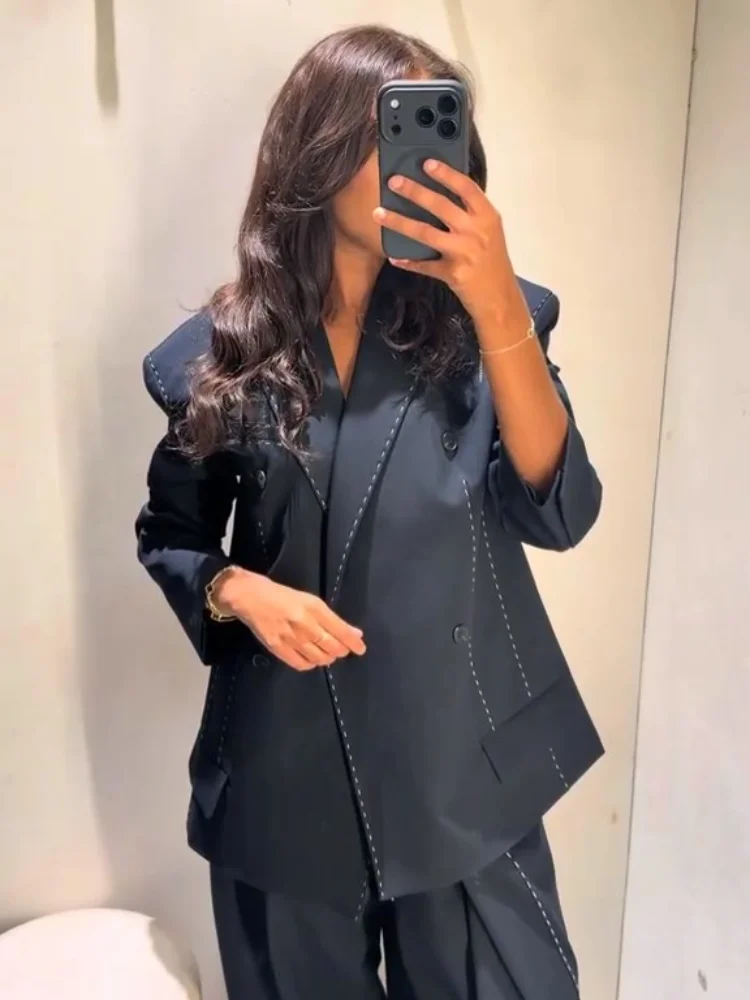 Винтажная коричневая куртка и брюки, женский комплект, свободный пояс, плиссированный кардиган с длинными рукавами, широкие брюки, осенняя мода 2024, женский наряд