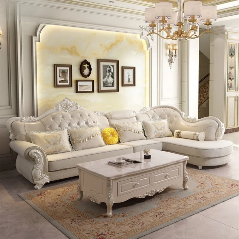 

European sofa corner combination living room size luxury simple European solid wood carving flower removable and washable