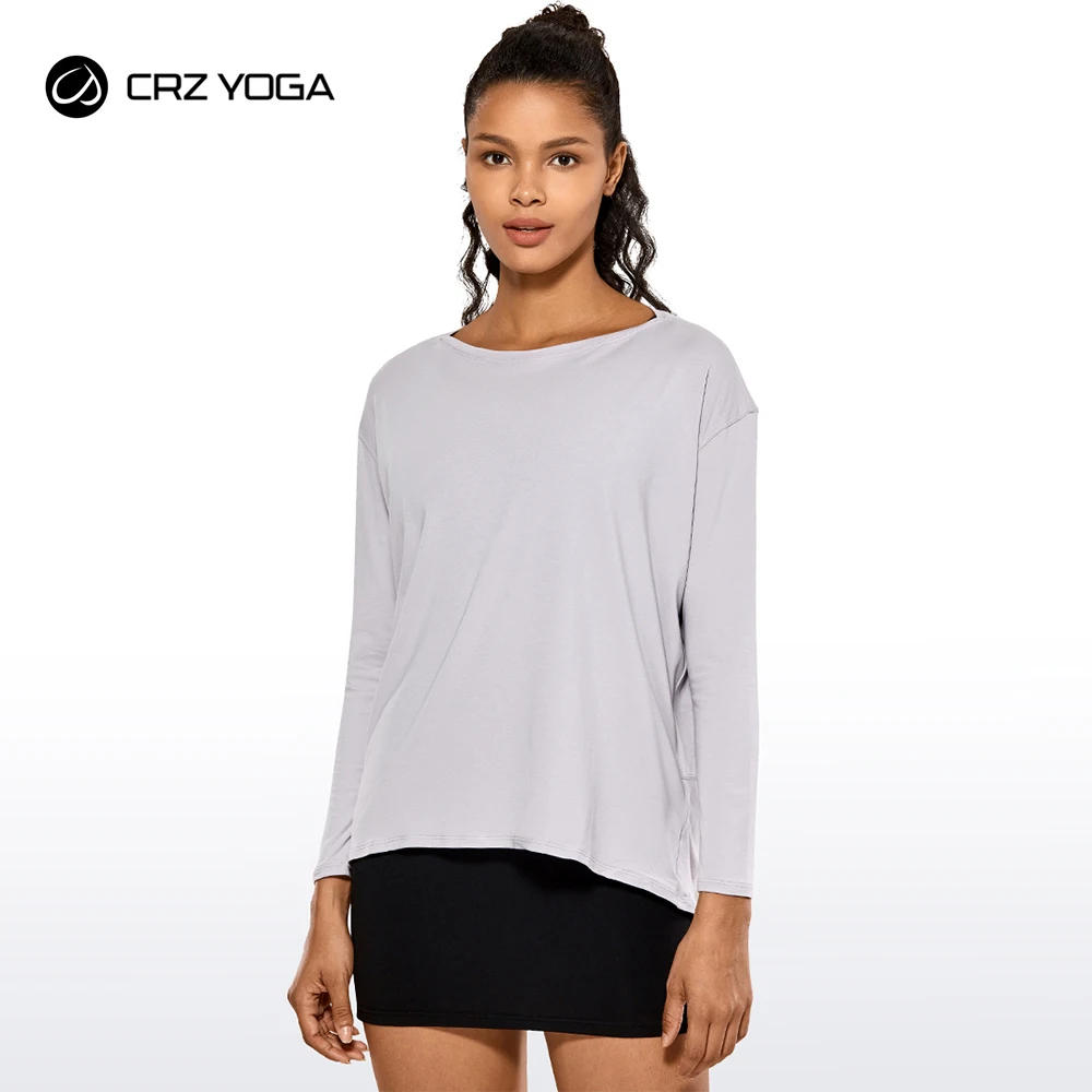 CRZ YOGA Autumn Winter Long Sleeve Workout Shirts for Women Loose Fit-Pima Cotton Yoga Shirts, Casual Fall Tops Shirts