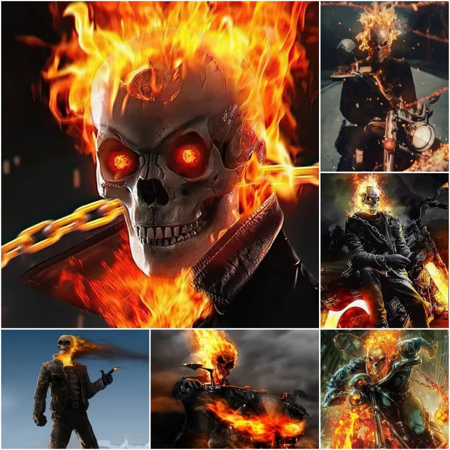 5d Diamond Painting  Ghost Rider Death Skull Horror Skeleton  Cross Stitch Kits Full Drill Square/Round Diamond Mosaic Paintings