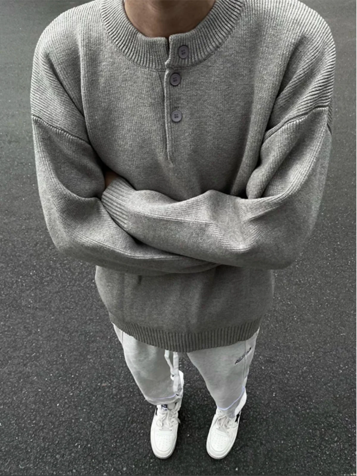 

Мужской винтажный трикотажный джемпер с воротником хенли в американском стиле, премиум-класса, для повседневной носки, базовый слой, Cleanfit, с длинным рукавом