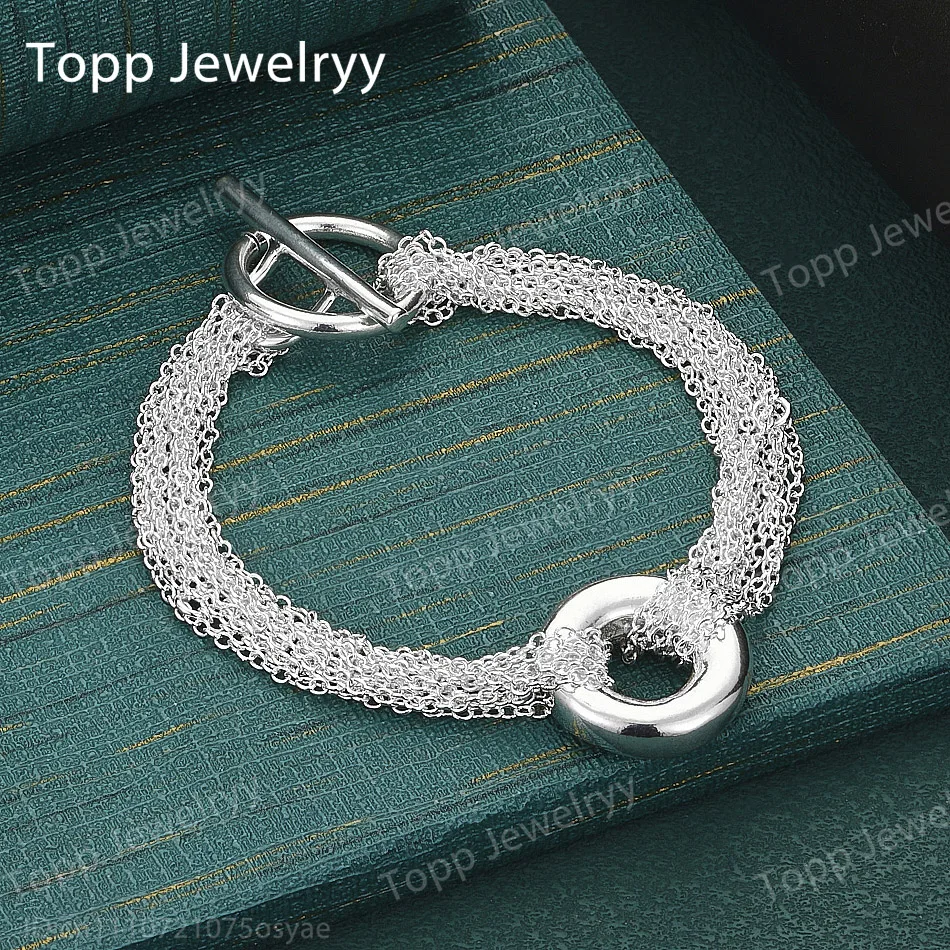 Charm 925 Sterling Silver Exquisite Braided Circle Bracelet Women Fashion Party Favor Wedding Accessory