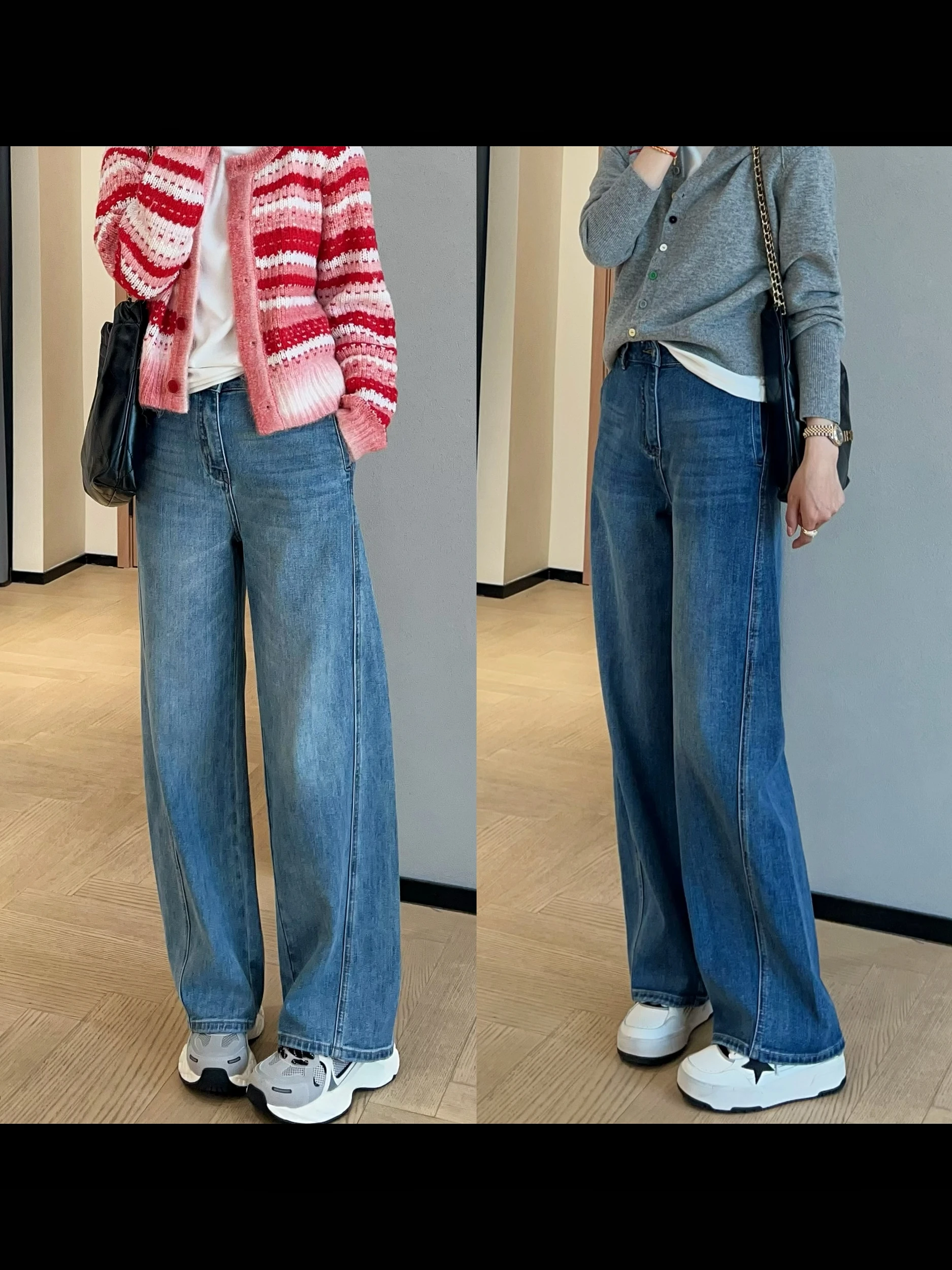 

Модные джинсы в стиле ретро с эффектом потертости, высокая талия, зауженные широкие штанины, из лиоцелла, женские, весна 2025, повседневные, хлопок...