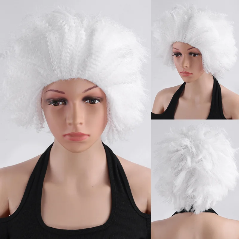 

Cosplay wig, white braided corn-curled afro