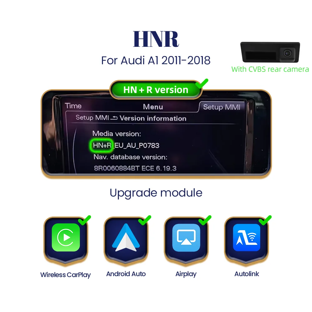 BONROAD Draadloze CarPlay Android Auto Module voor Audi A1 Q3 2011-2018 met Bluetooth Mirror Link Navigatie Achteruitrijcamera