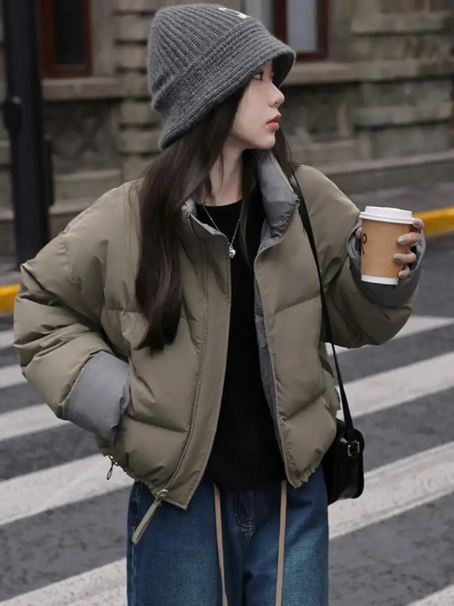 

Korean Sle ort Thiened White Du down Jaet Women's Faionable Versatile Winter Warm Outerwear Cleanfit Regular Fit