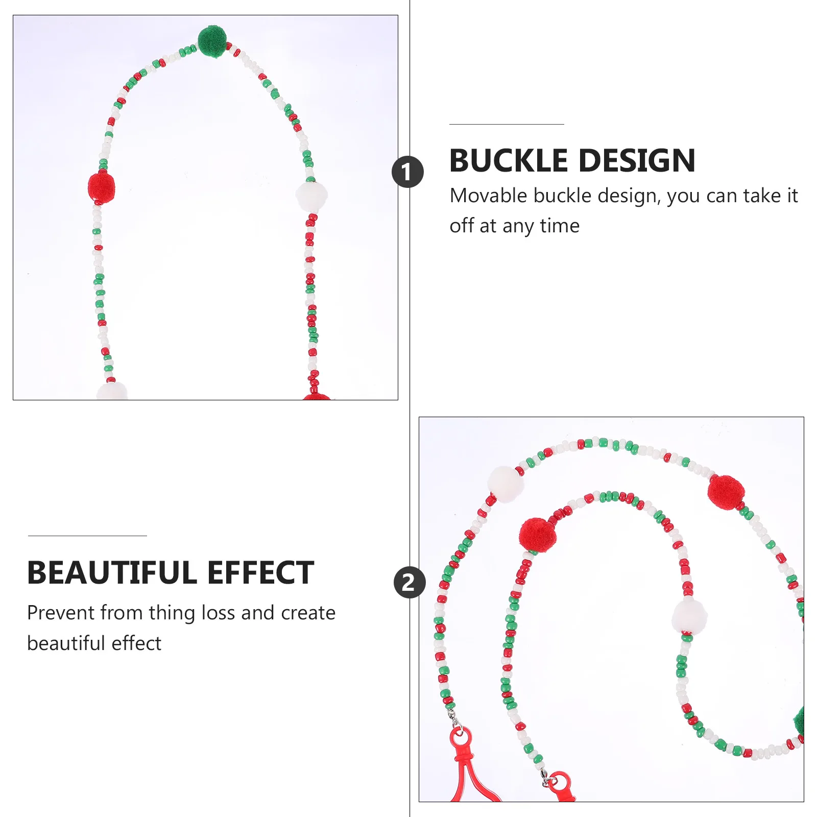 

2Pcs Glasses Chain Mask Chain Christmas Pendant Plastic Lobster Clasp Eyeglasses Cord Vibrant Colorful Movable Buckle Design