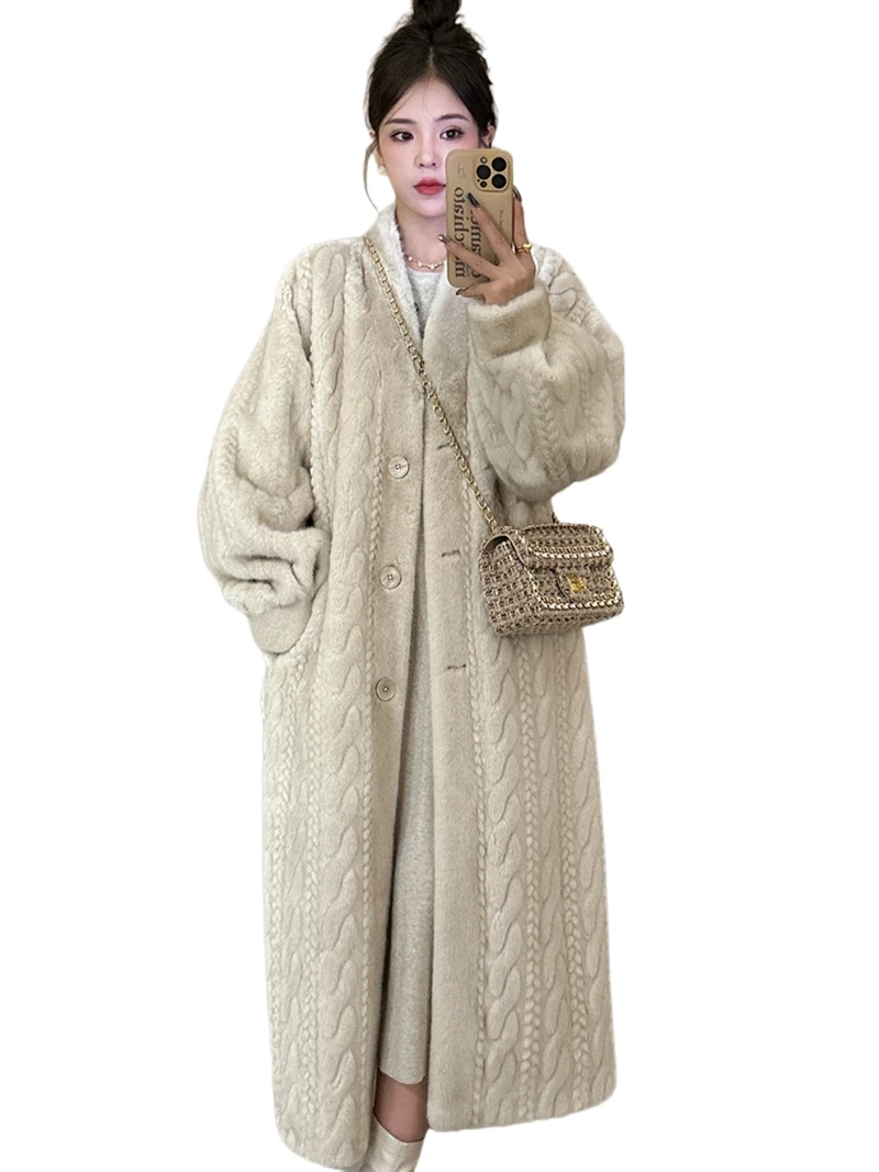 

Женское зимнее пальто из меха: длинное и стильное, новинка 2025 года, экологичное, из искусственного меха и флиса, имитация норки.