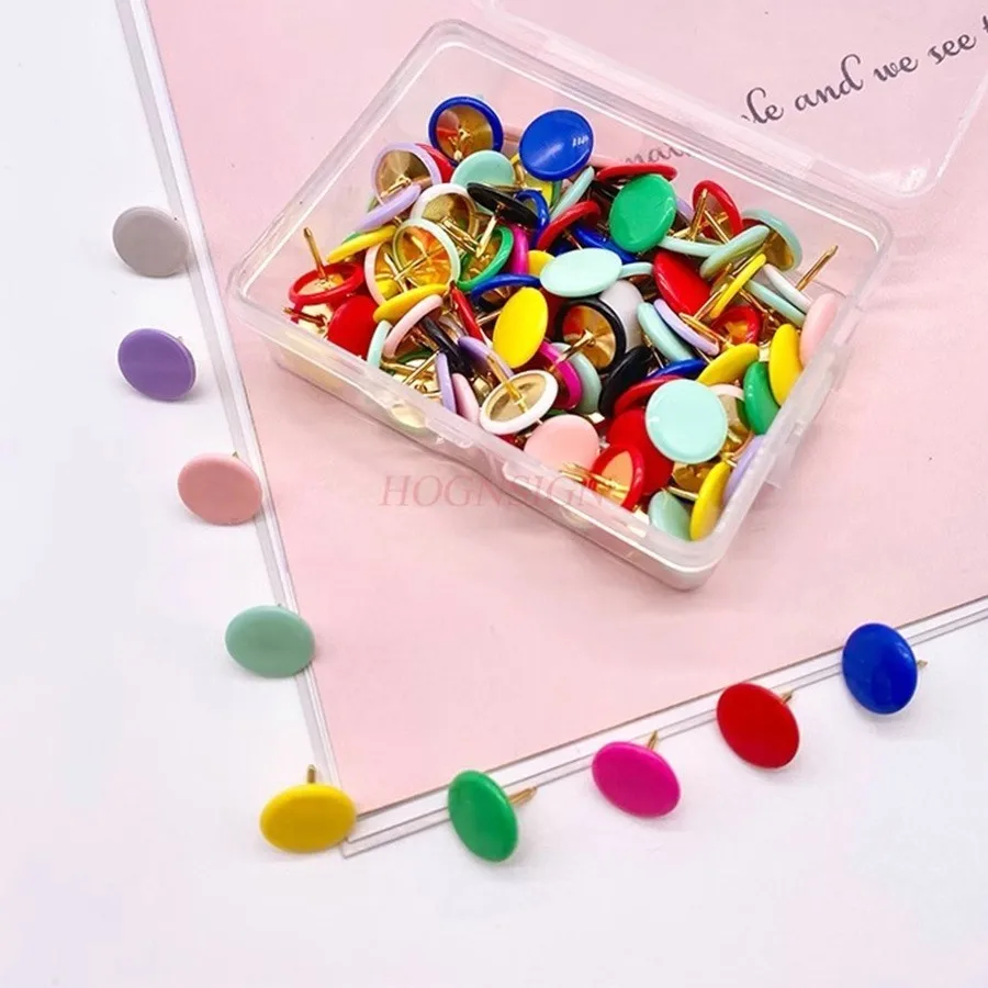 100pcs Candy colored pushpin, circular colored flat nail, soft wooden board photo, felt, kindergarten art nail