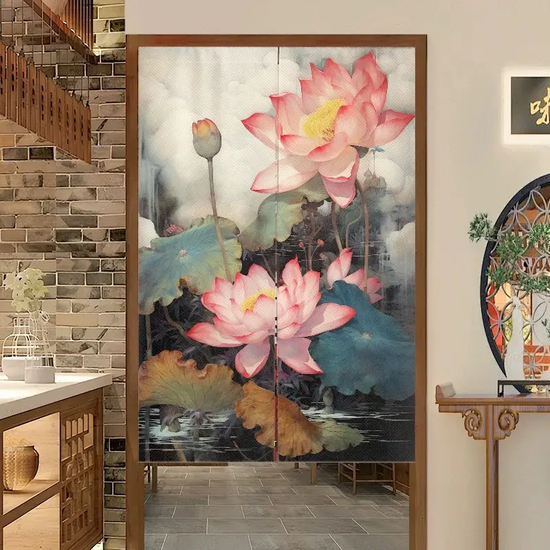 VIKAMA Oriental Cherry Blossoms Japanese Door Curtain Chinese Landscape Kitchen Bedroom Partition Curtain Home Decoration