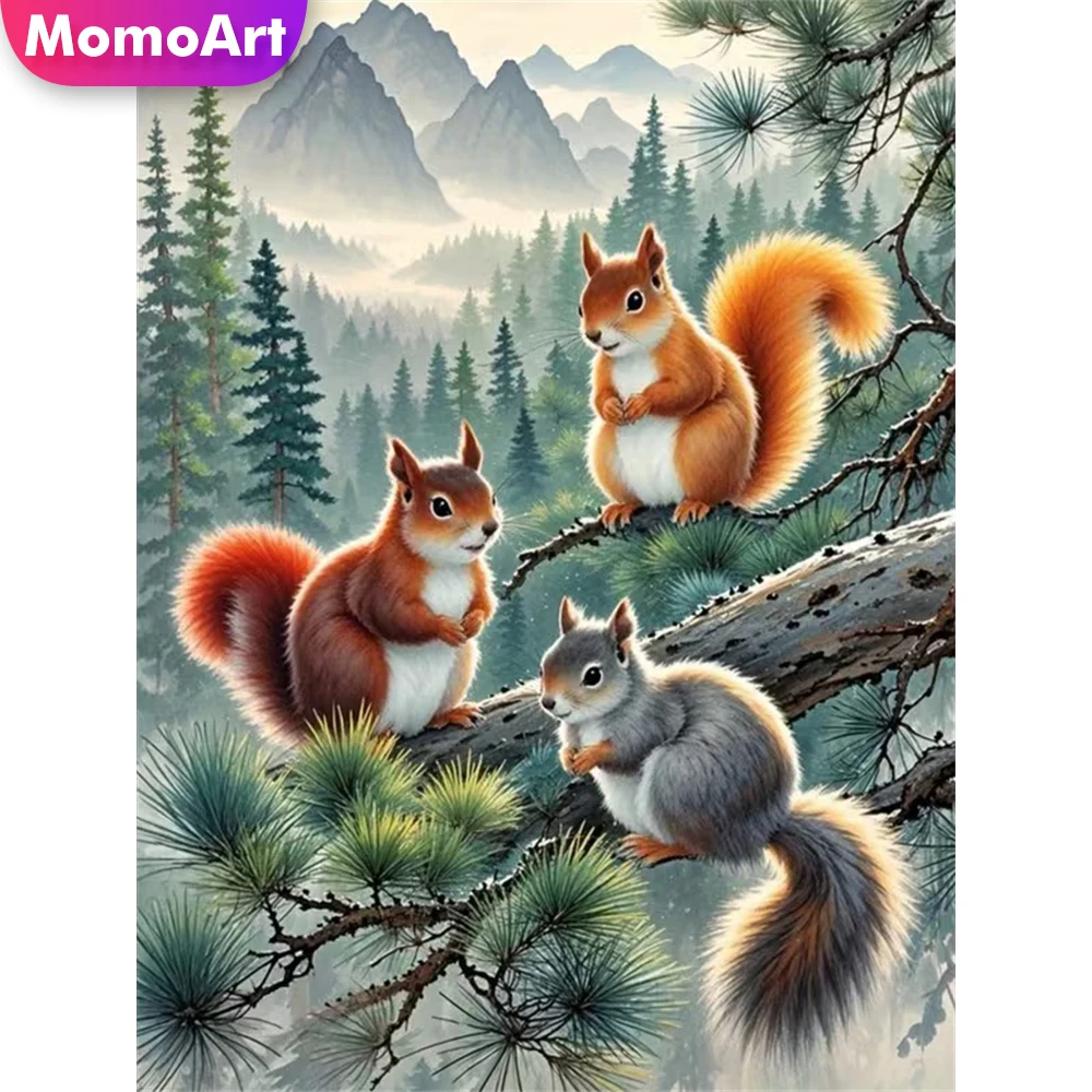 Momoart Neue Ankunft Diamant Malerei Eichhörnchen Tier Voll Platz Runde Diamant Mosaik Berg DIY Stickerei Handwerk
