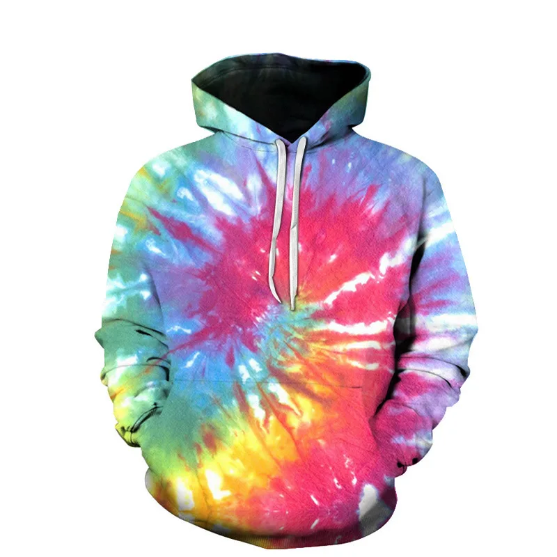 Vintage Multicolor Tie Dye Men 3D Art Graphic Hoodies Spring Autumn Casual Long Sleeve Pullovers Women Clothing Tops Coat