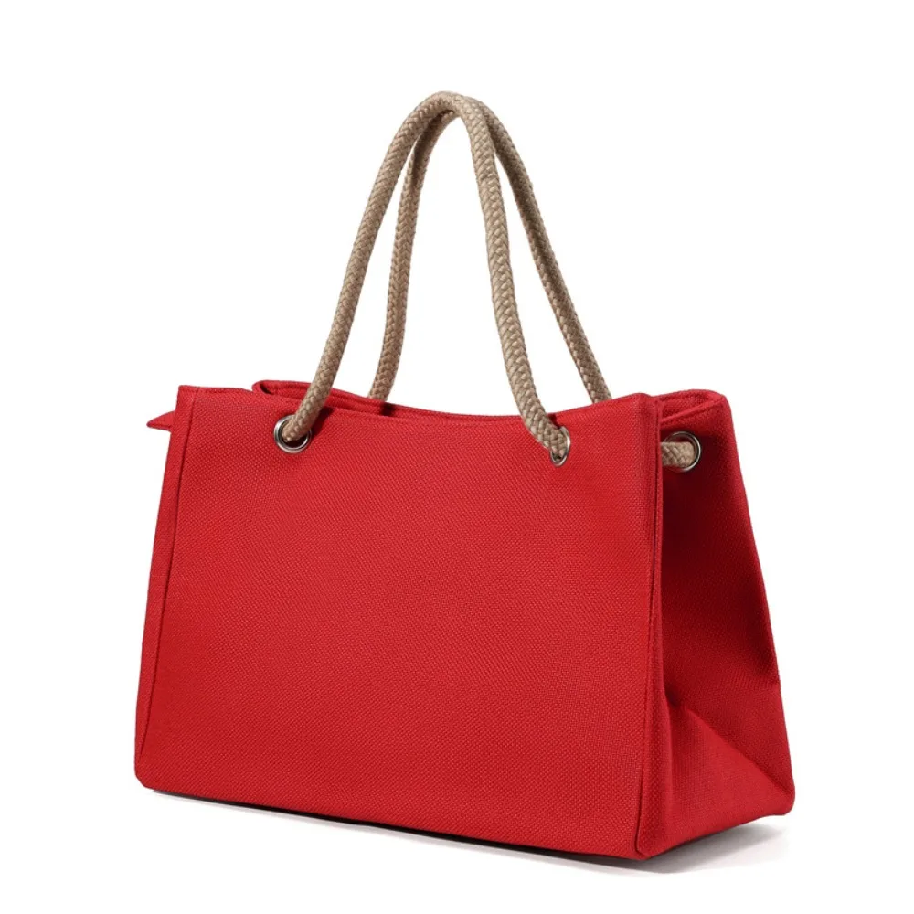 

Vintage Large Capacity Solid Color Handbag Shoulder Bag Beach Bag Linen Tote Bag Zipper Ethnic Style Handba Storage Bag