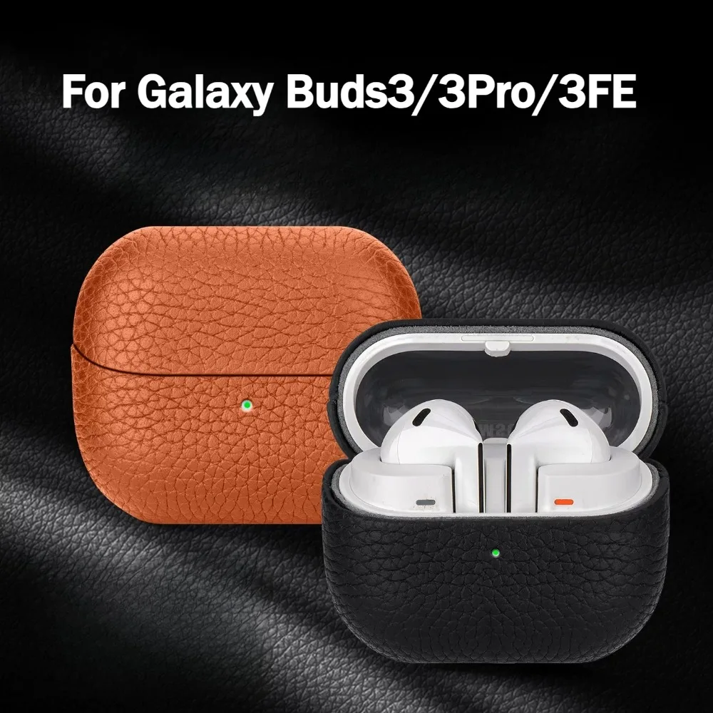 Funda de cuero genuino para Samsung Buds3 FE Buds3pro, funda protectora para auriculares Galaxy Buds3, funda para auriculares inalámbricos con Bluetooth