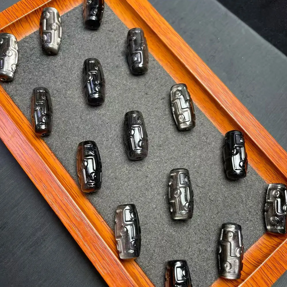 5pc/Lot Natural Stone Silver Obsidian Carved 9 Eye Tibetan Dzi Crystal Stone Minerals Quartz Spiritual Home Decoration Spiritual