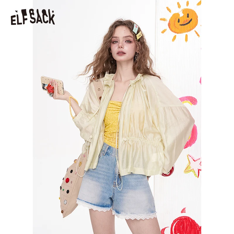 ELFSACK 2025 Summer New Arrivals Lace Lace High Waisted Denim Shorts For Women