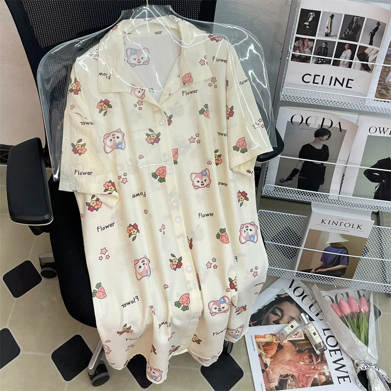 

Summer Disney Lina Belle Sweet Cartoon Outerwear Home Clothes Sleeping Skirt Women Pajama Nightgowns Sleepwear for Sleeping