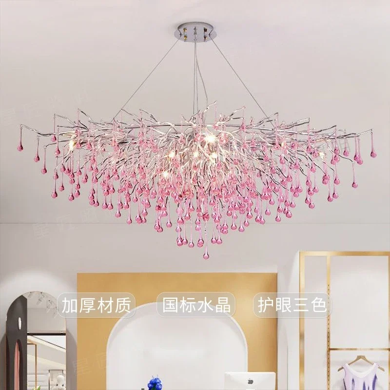 Creative Tree Branch Chandelier for Bedroom Girl Room Decoration Hanging Lamp Lovely Cute Pink Blue Pendant Lighting Fixture