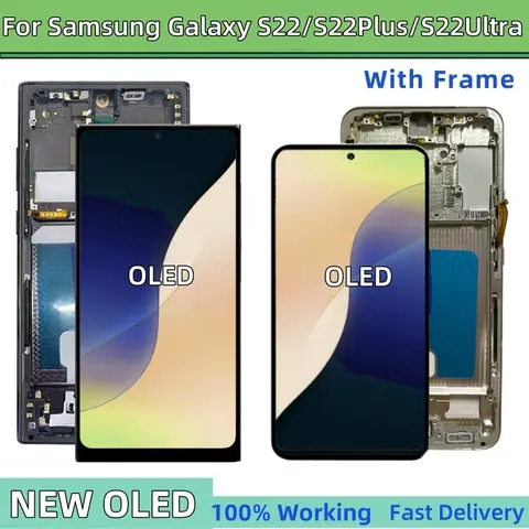 LCD OLED S22 Ultra S908B S908U For Samsung Galaxy S22 Plus S901U/B S906B Display Touch Screen Digitizer S22+ S906U With Frame