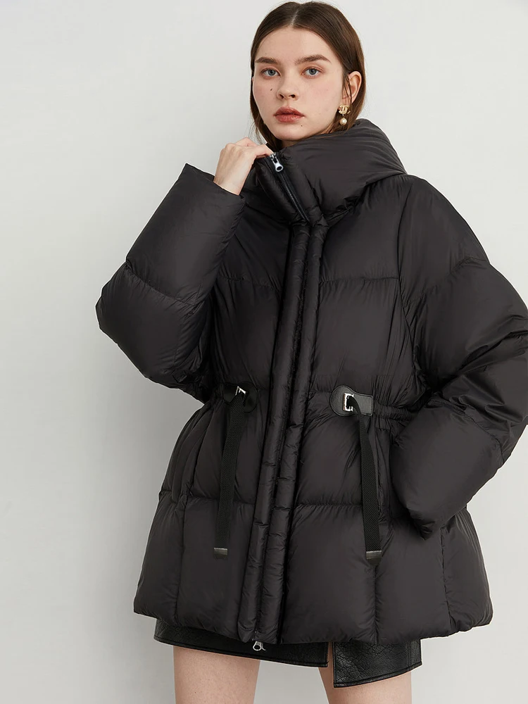 Luxury thick warm down jacket with hooded woman's 2026 Winter Elegant Adjustable waist puffer coat High quality INKEO DJ684