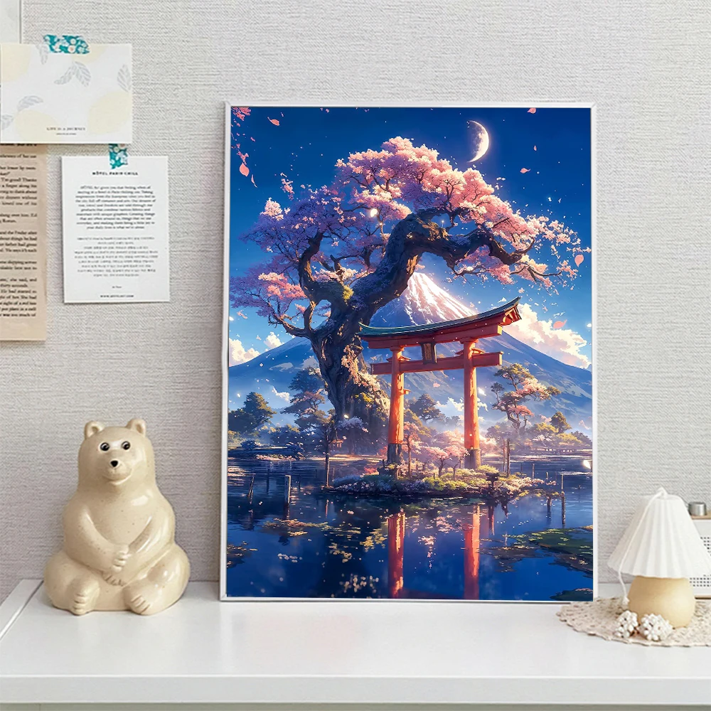Japanese Cherry Blossoms At Mount Fuji Diamond Painting DIY City Travel Picture Mosaic Cross Stitch Art Home Room Decor Gift