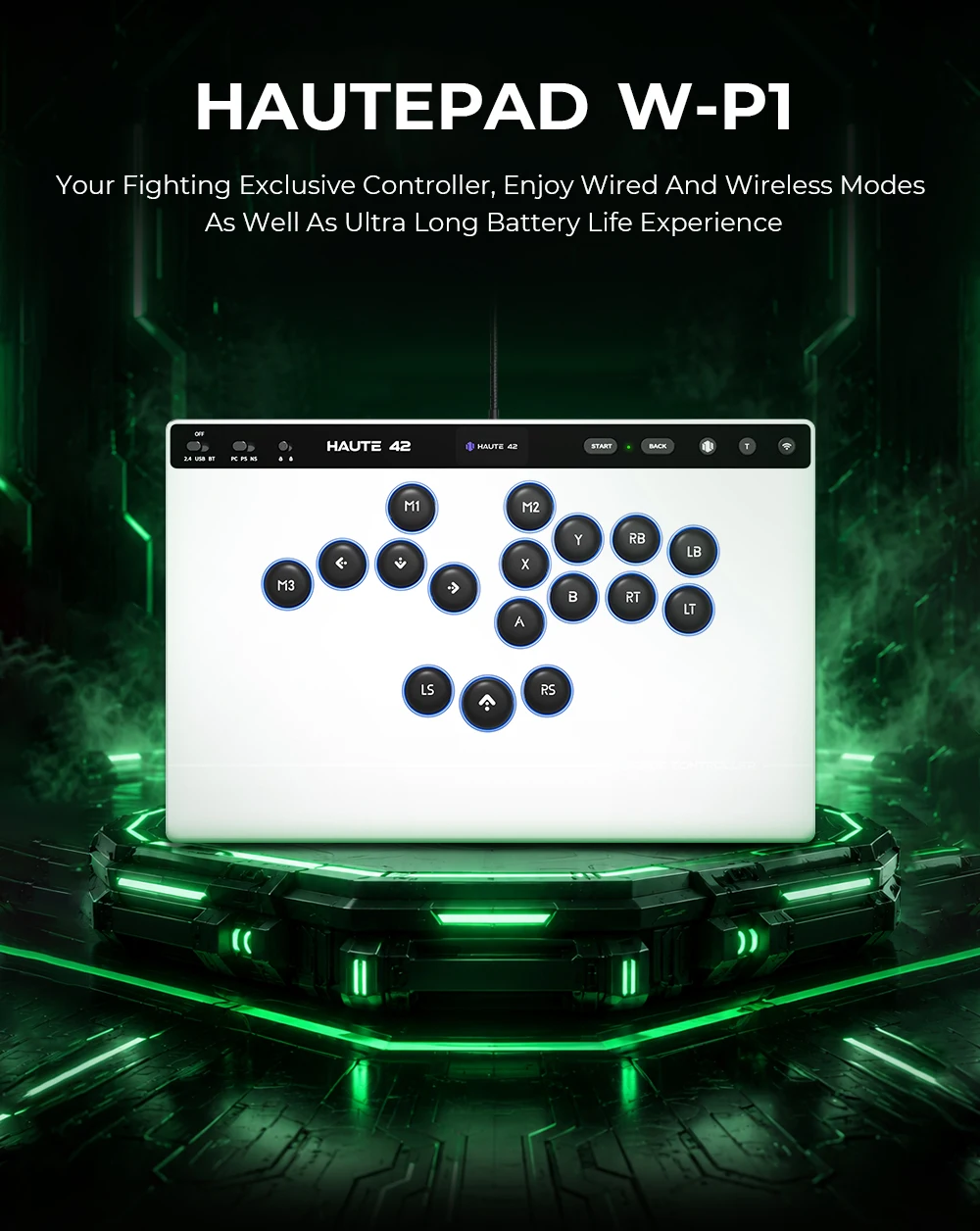 Haute42 W-P1 Tri-Mode 2.4G Kabelloser Touchscreen-Controller ohne Hebel für PC/PS4/PS5/Switch Stickless Arcade-Controller – Detail 36