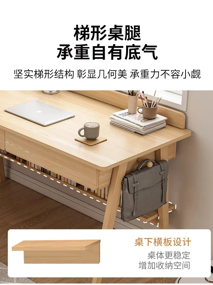 Desk Student Household Bookshelf Integrated Simple Modern Computer Desk Desktop Solid Wood Leg Learning Writing Office Table