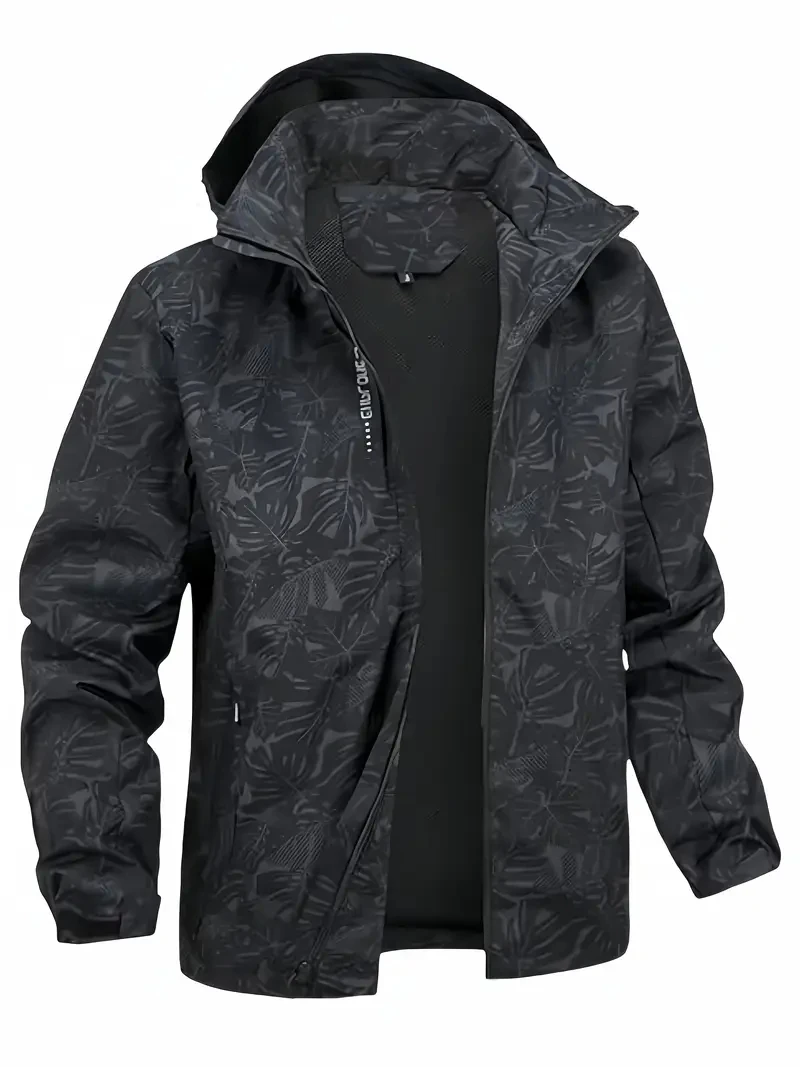 Men's Casual Lightweight Waterproof Windbreaker Jacket, Full Zip Up Hooded Shell Outdoor Hiking Coat For Autumn Size