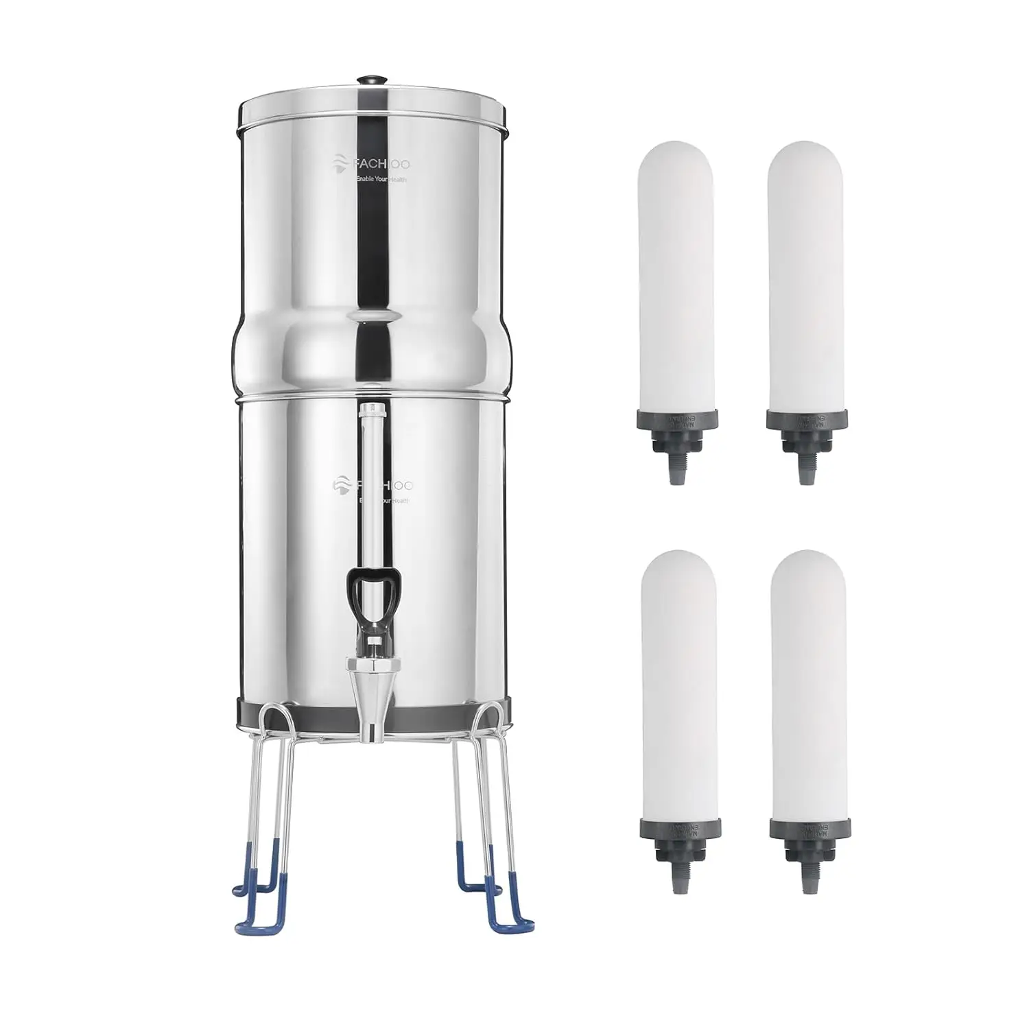 Gravity-fed Water Filter System with 2 Ceramics Filters Washable Filters and Metal Water Level Spigot & FACHIOO 2 Ceramics Filte