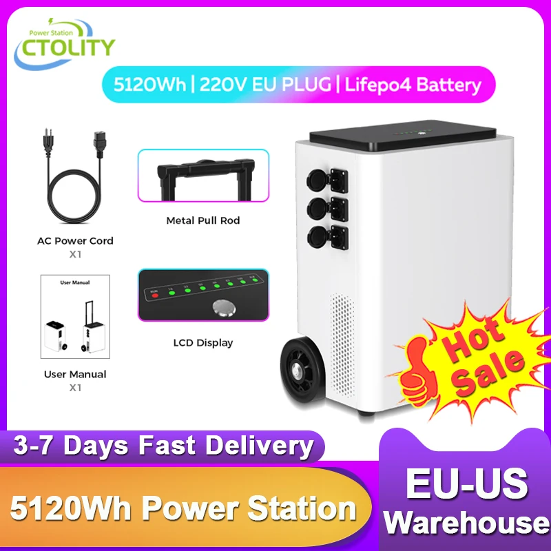 CTOLITY 5000 W Kraftwerk Tragbarer Solargenerator 5012 Wh Lifepo4-Batterie EU-Stecker AC-Energiespeicherversorgung Pure Sinve Wave