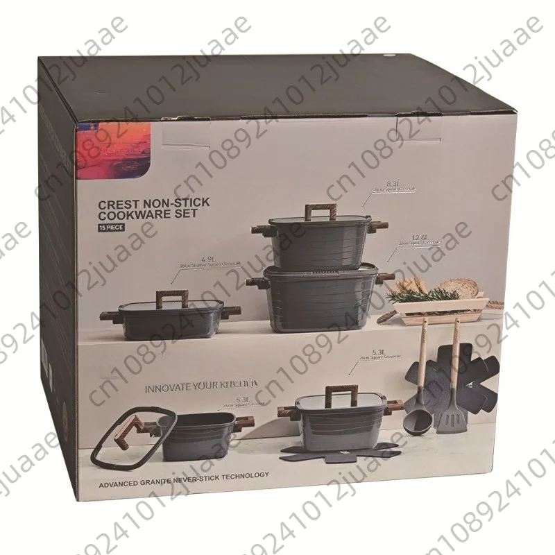 Diecasting square soup pot foreign trade hot-selling set 15-piece set, bottom covering non-stick electromagnetic heat conduction