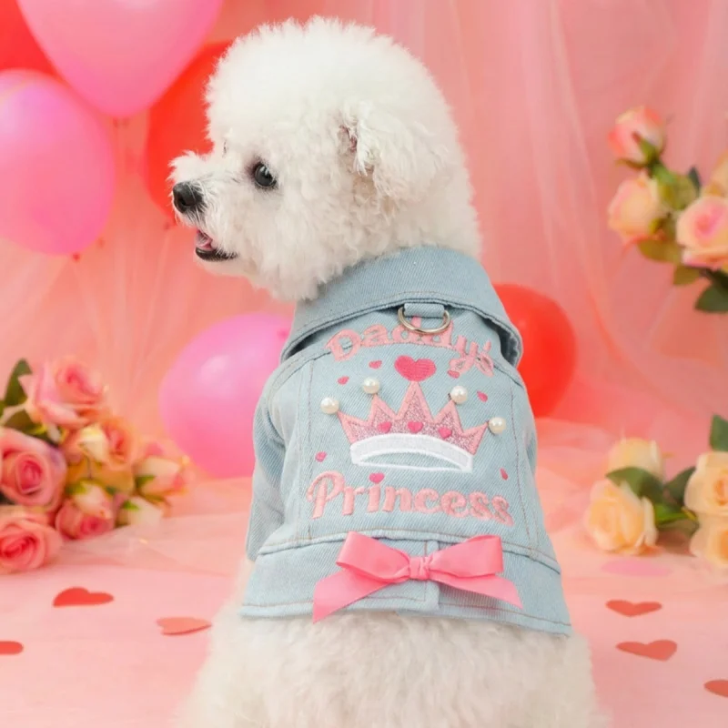 

Pet Dog Cat Denim Jacket Little Princess Style Autumn Winter Warm, Cute Small Puppy Comfortable Cozy Casual Outfit