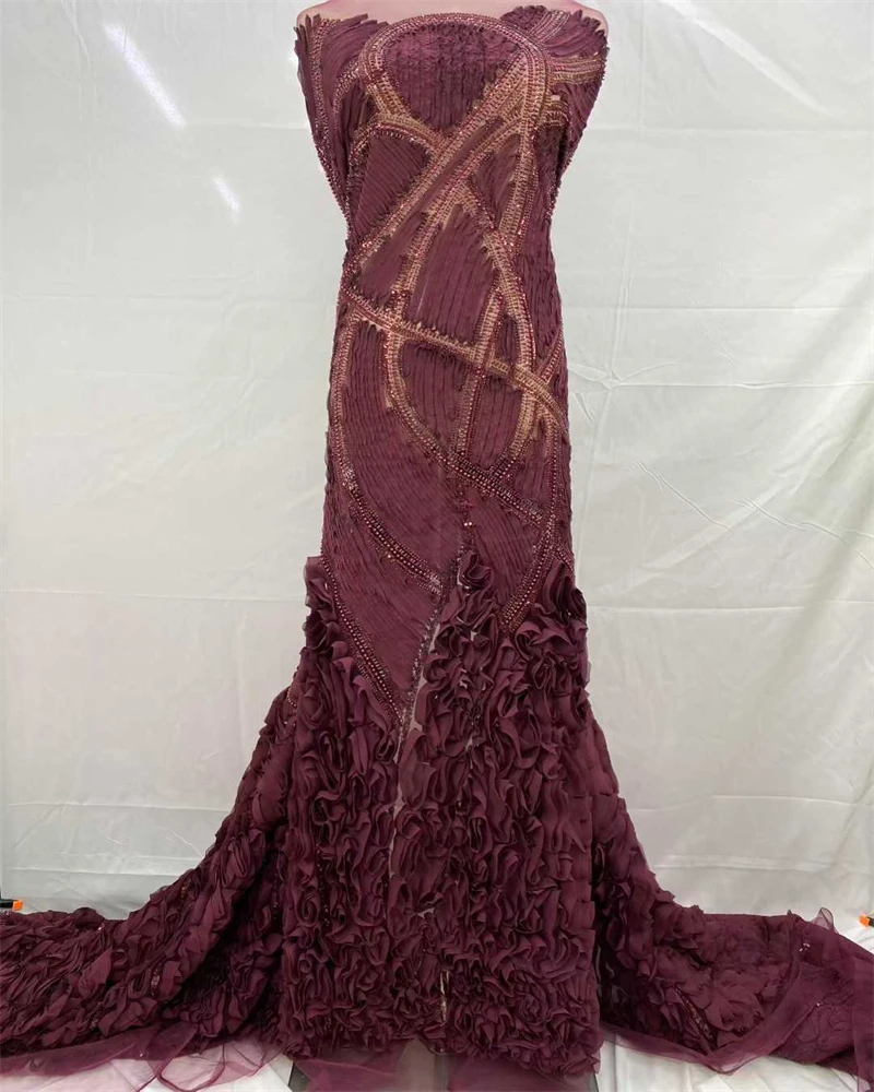 Lentejuelas nigerianas de alta calidad con cuentas africanas y encaje de perlas, tela de encaje de tul francés para costura de vestidos de fiesta
