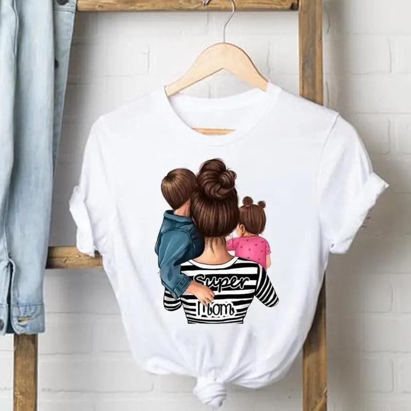 Tee Shirt Lady Clothes Top Striped Mom Son Love Short Sleeve Mother Casual Fashion Tshirt Summer Female T Women Graphic T-shirts