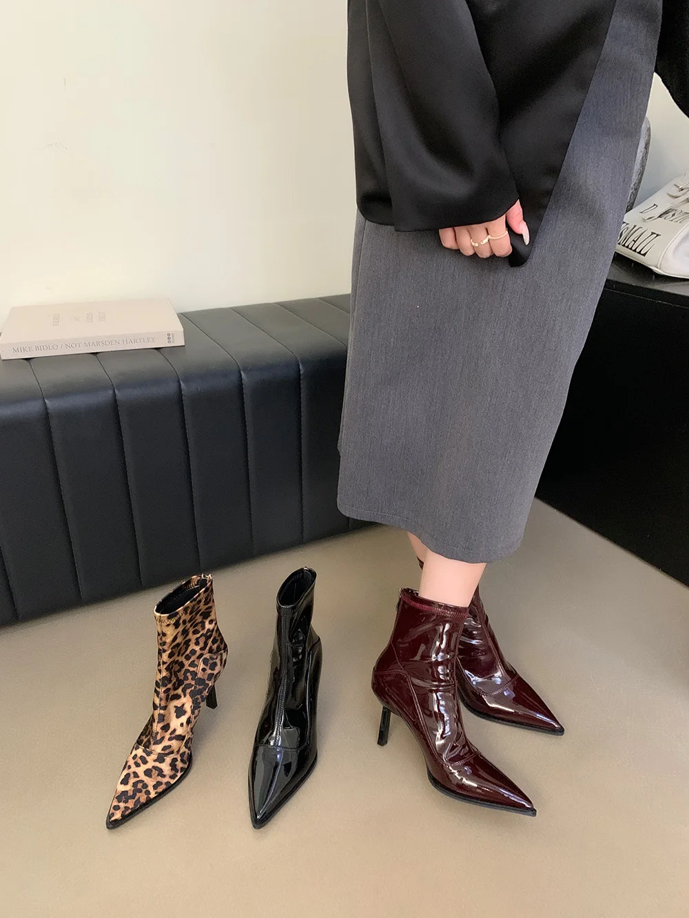 Women Ankle Boots Chelsea Boots Winter Autumn Thin High Heels 2024 New Arrivals Black Red Leopard Sock Boots Woman Size 35-39