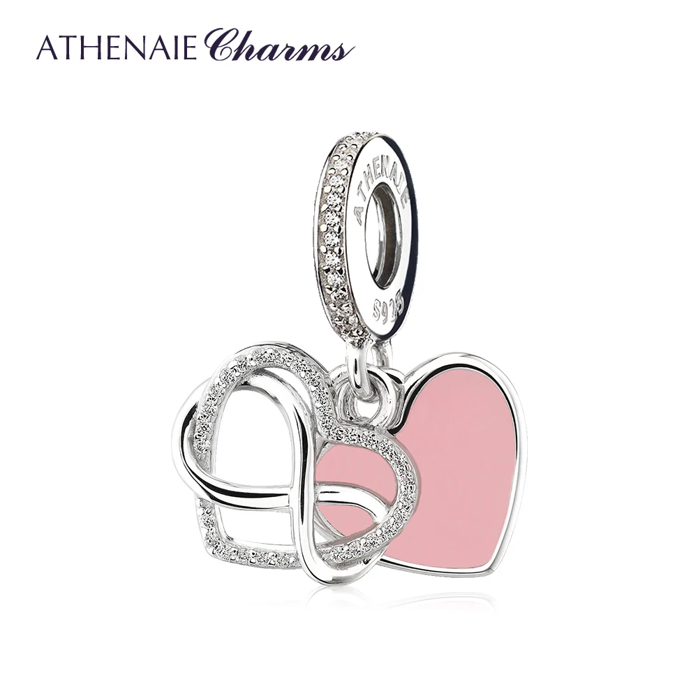 ATHENAIE Intertwined Heart Pendant 925 Sterling Silver Fit European Bracelets Perfect for Valentine's Day and Mother's Day Gift