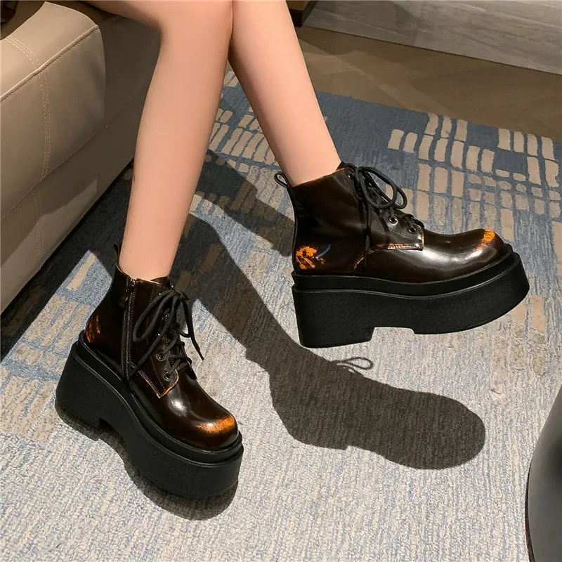 Morazora botas de couro genuíno com plataforma para mulheres saltos grossos ankle boots com banda estreita para o inverno novo 2022