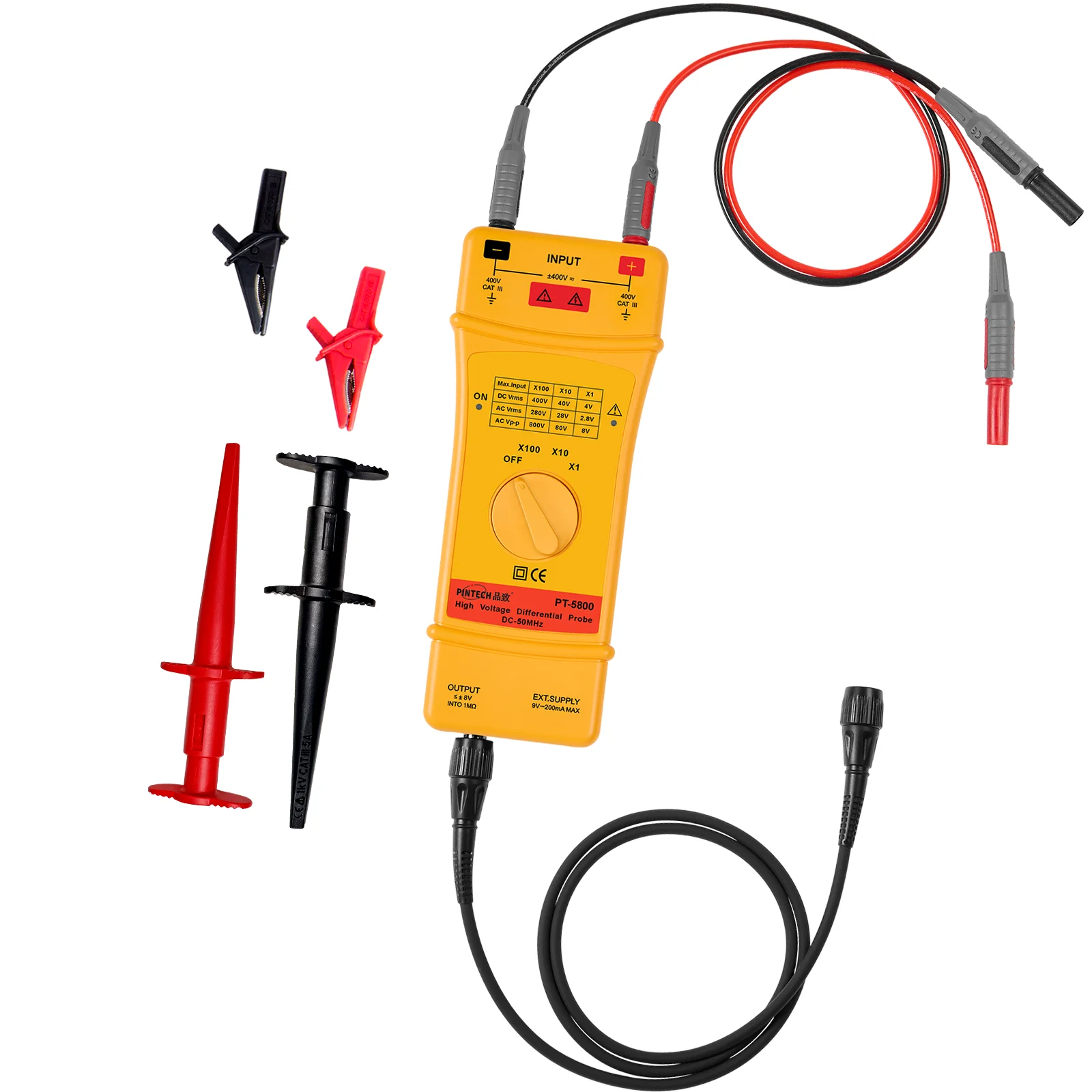 PINTECH PT-5800 800В, 50МГц высоковольтный дифференциальный пробник, комплект с пробником для осциллографа с временем восхождения 7 нс и коэффициентом затухания 1X/10X/100X